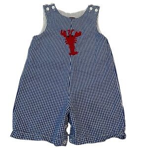Lil Cactus Baby Boy Romper 12-18M Blue Gingham Red Lobster‎ Jon Jon Shortall